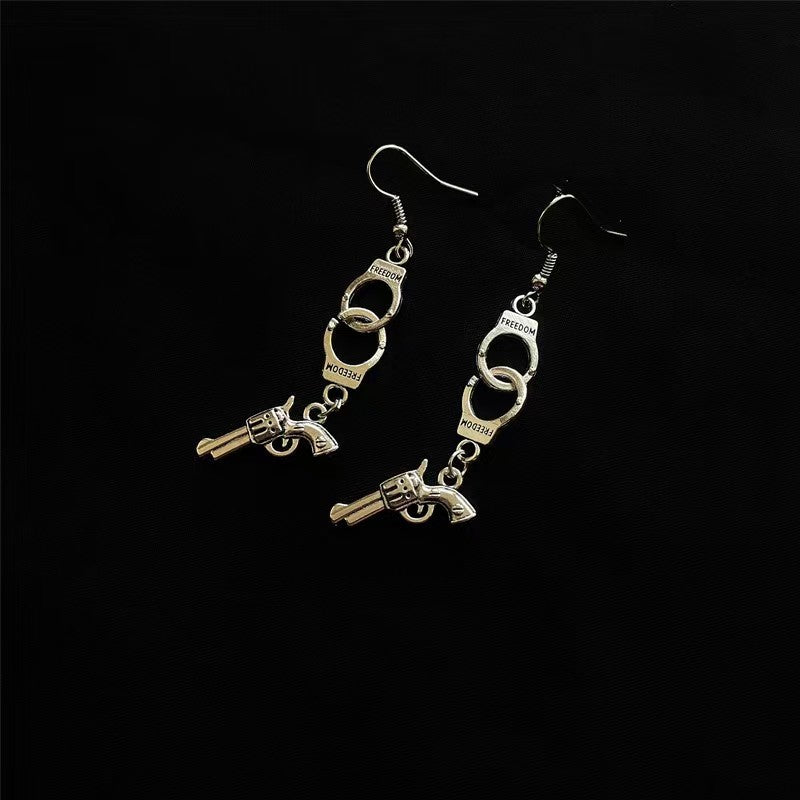 Wholesale Punk earrings, dark style, pistol, high heels, handcuffs earrings